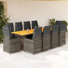 11-delige Bistroset met kussens poly rattan grijs