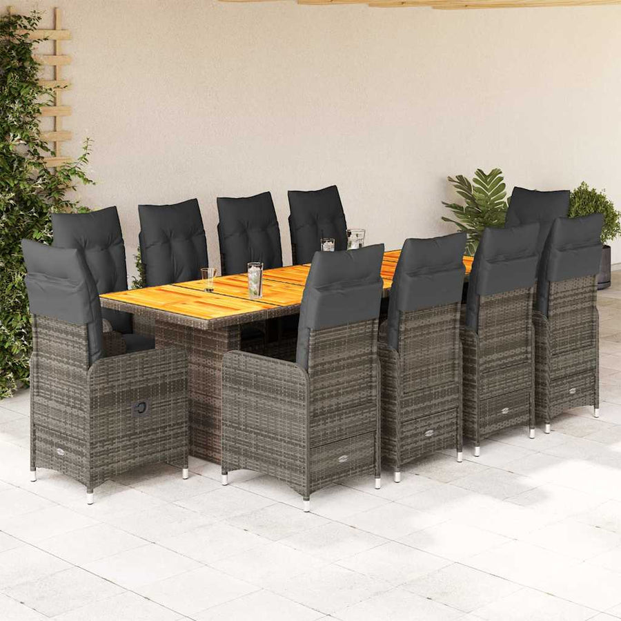 11-Delige Bistroset Met Kussens Poly Rattan Grijs 10