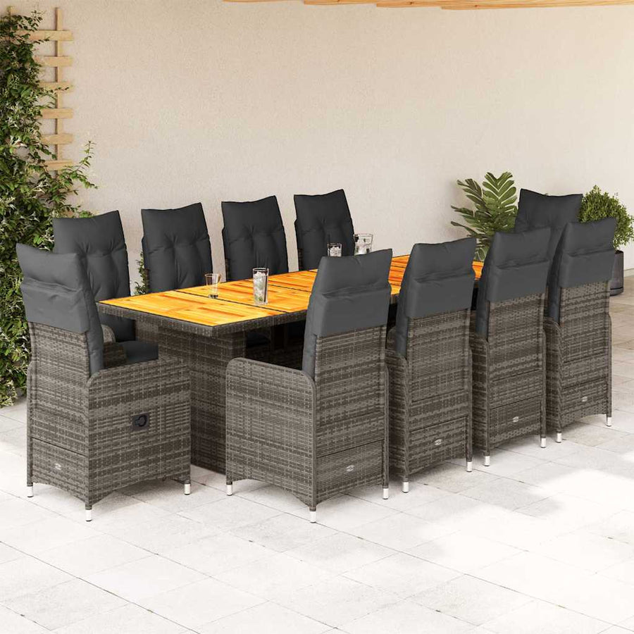 11-Delige Bistroset Met Kussens Poly Rattan Grijs 10