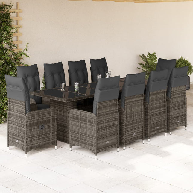 11-delige Bistroset met kussens poly rattan grijs