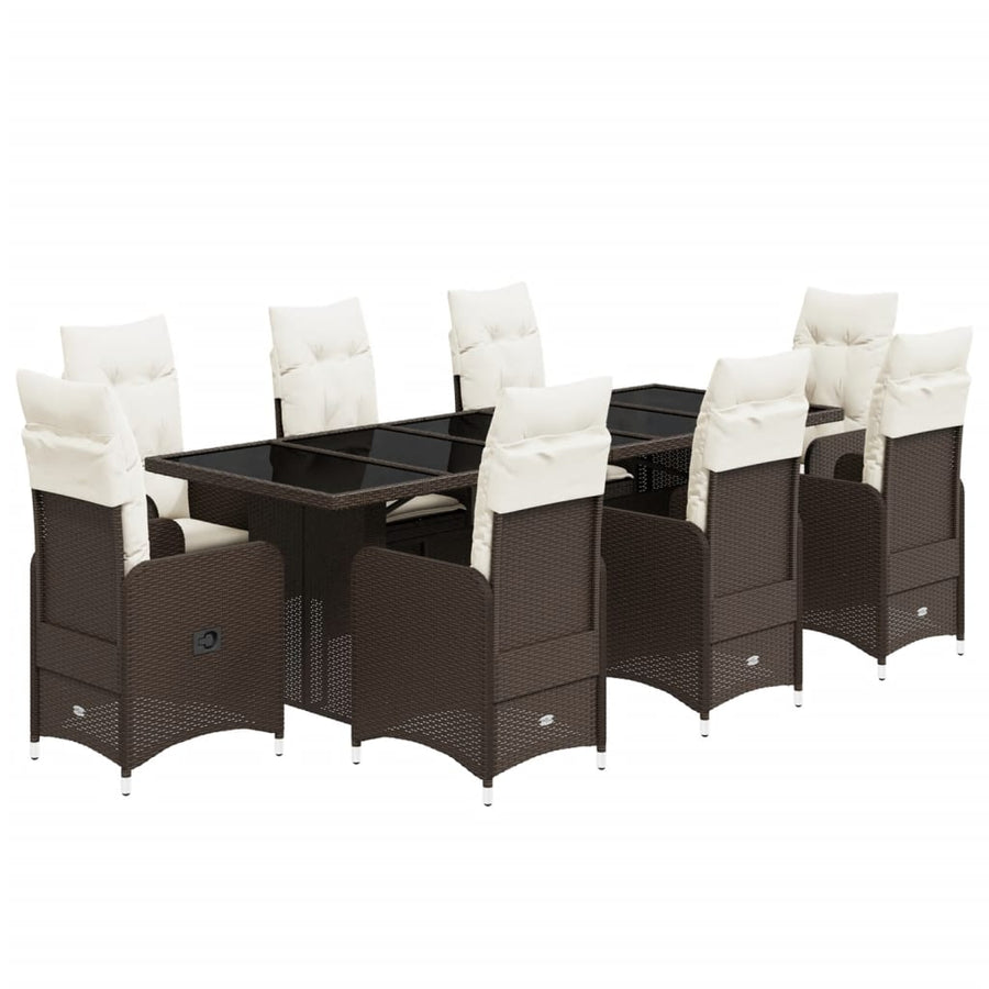 9-delige Bistroset met kussens poly rattan bruin