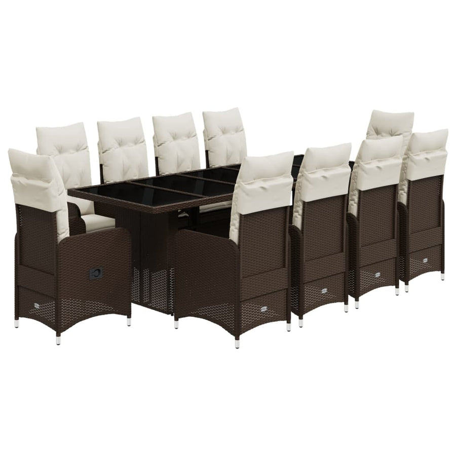 11-delige Bistroset met kussens poly rattan bruin