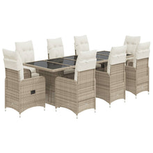 9-delige Bistroset met kussens poly rattan beige