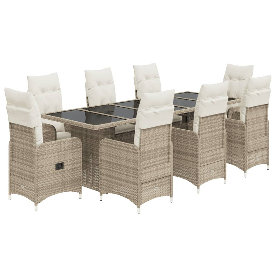 9-delige Bistroset met kussens poly rattan beige