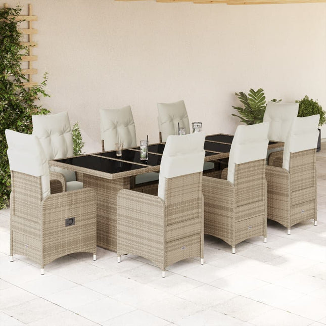 9-delige Bistroset met kussens poly rattan beige