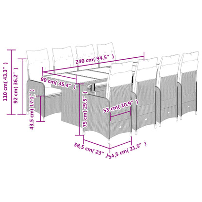 11-delige Bistroset met kussens poly rattan beige