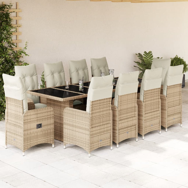 11-delige Bistroset met kussens poly rattan beige