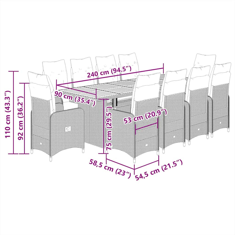 11-Delige Bistroset Met Kussens Poly Rattan 10