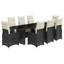 9-delige Bistroset met kussens poly rattan zwart