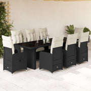 Bistroset 9-delig poly rattan zwart met kussens
