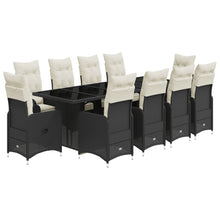 11-delige Bistroset met kussens poly rattan zwart