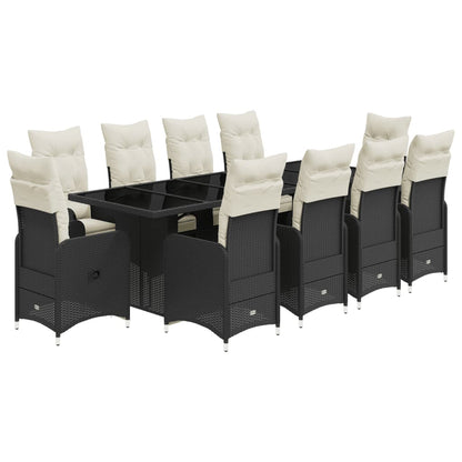 11-delige Bistroset met kussens poly rattan zwart