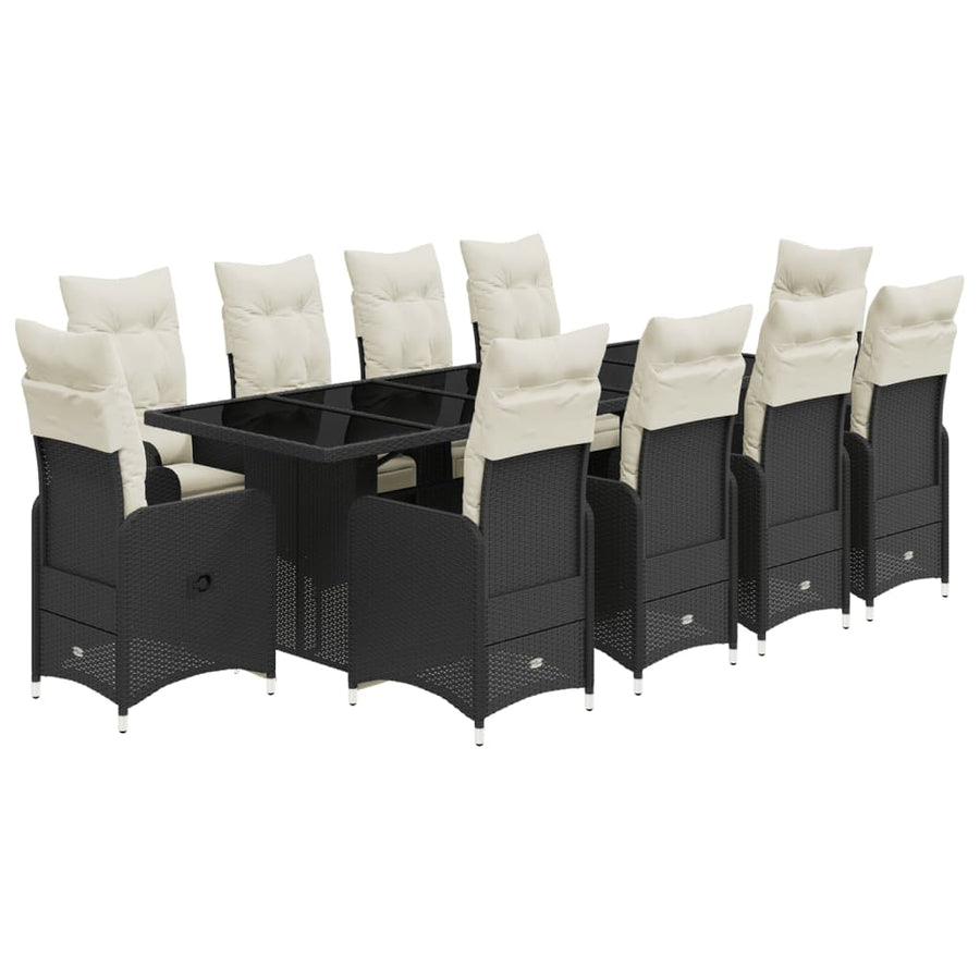 11-delige Bistroset met kussens poly rattan zwart