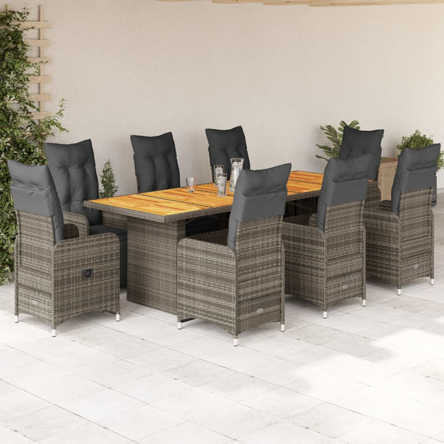 9-delige Bistroset met kussens poly rattan grijs