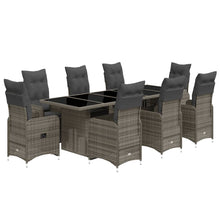 9-delige Bistroset met kussens poly rattan grijs