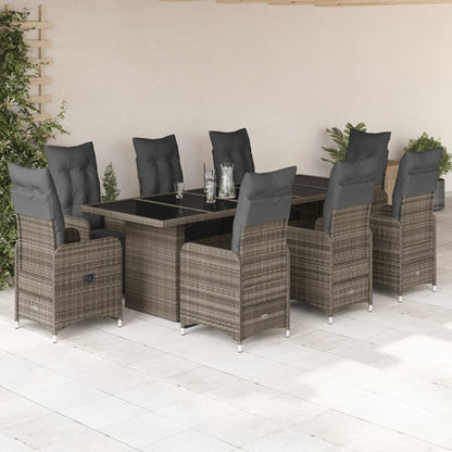 9-delige Bistroset met kussens poly rattan grijs