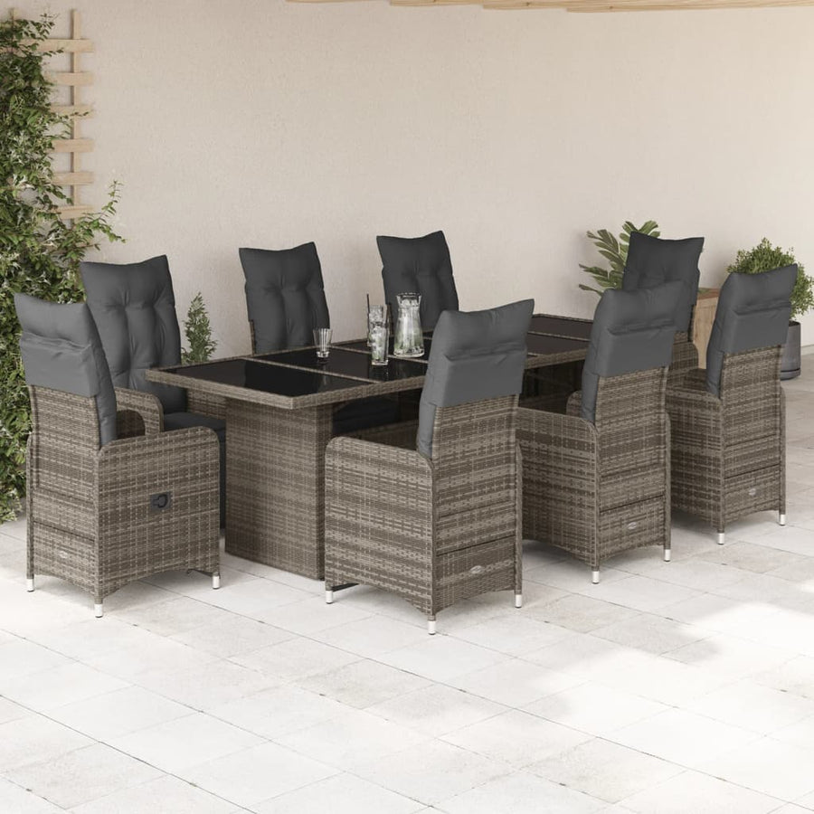 9-delige Bistroset met kussens poly rattan grijs