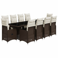 11-delige Bistroset met kussens poly rattan bruin