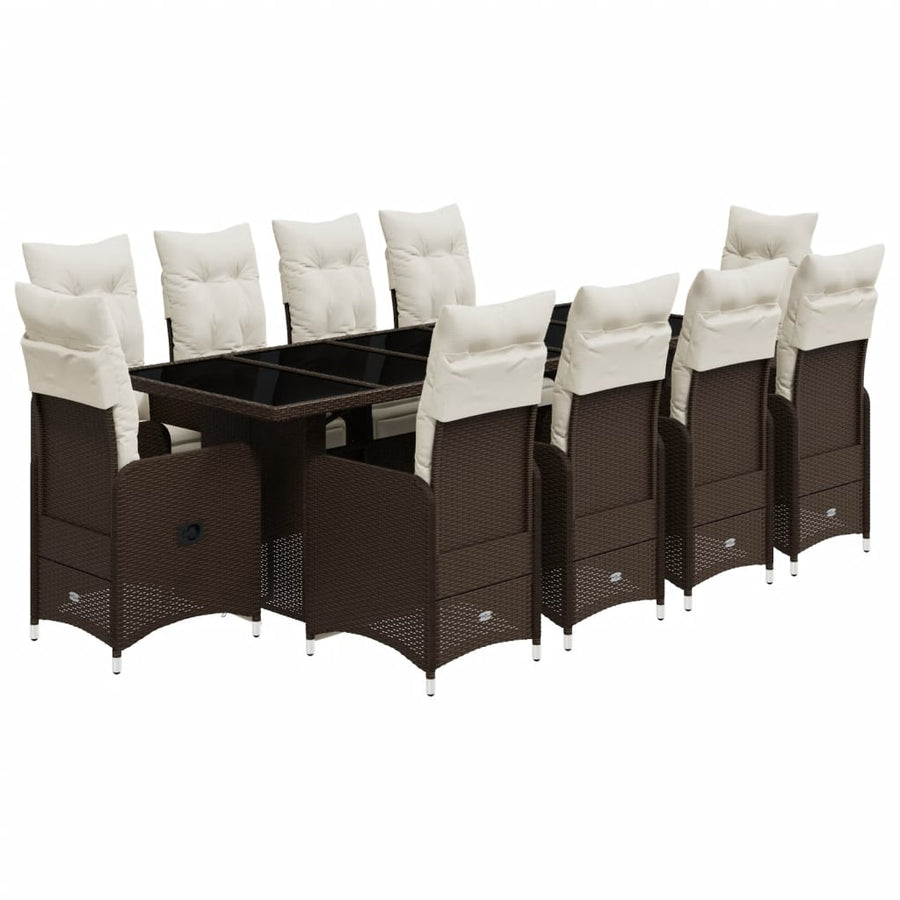 11-delige Bistroset met kussens poly rattan bruin