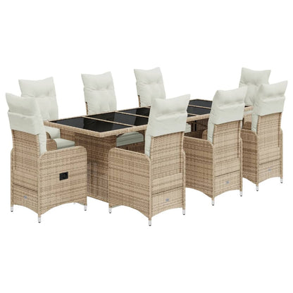 9-delige Bistroset met kussens poly rattan beige