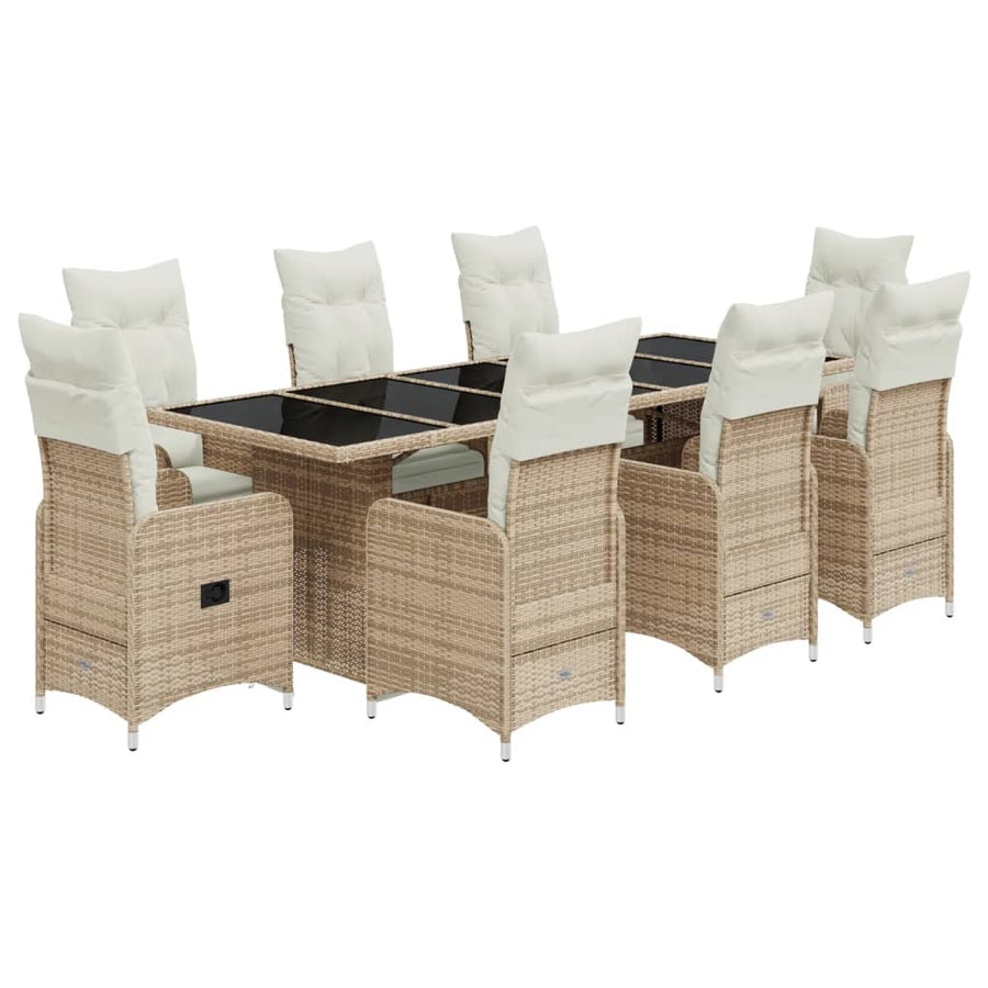 9-delige Bistroset met kussens poly rattan beige