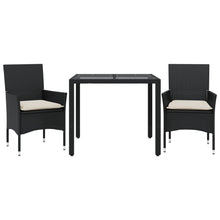 3-delige Tuinset met kussens poly rattan en glas zwart