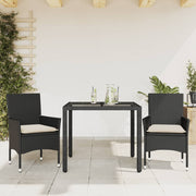 Tuinset 3-delig poly rattan zwart met kussens