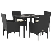 5-delige Tuinset met kussens poly rattan en glas zwart