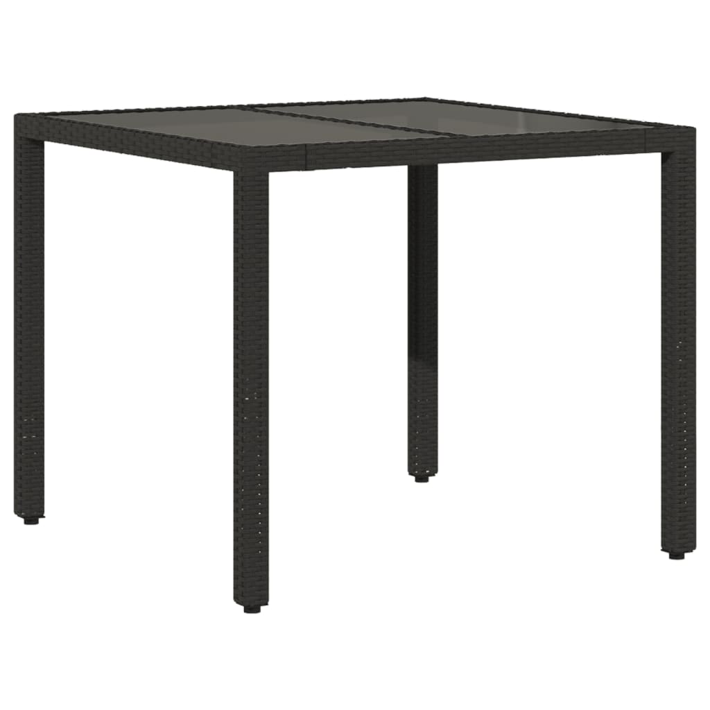 5-delige Tuinset met kussens poly rattan en glas zwart