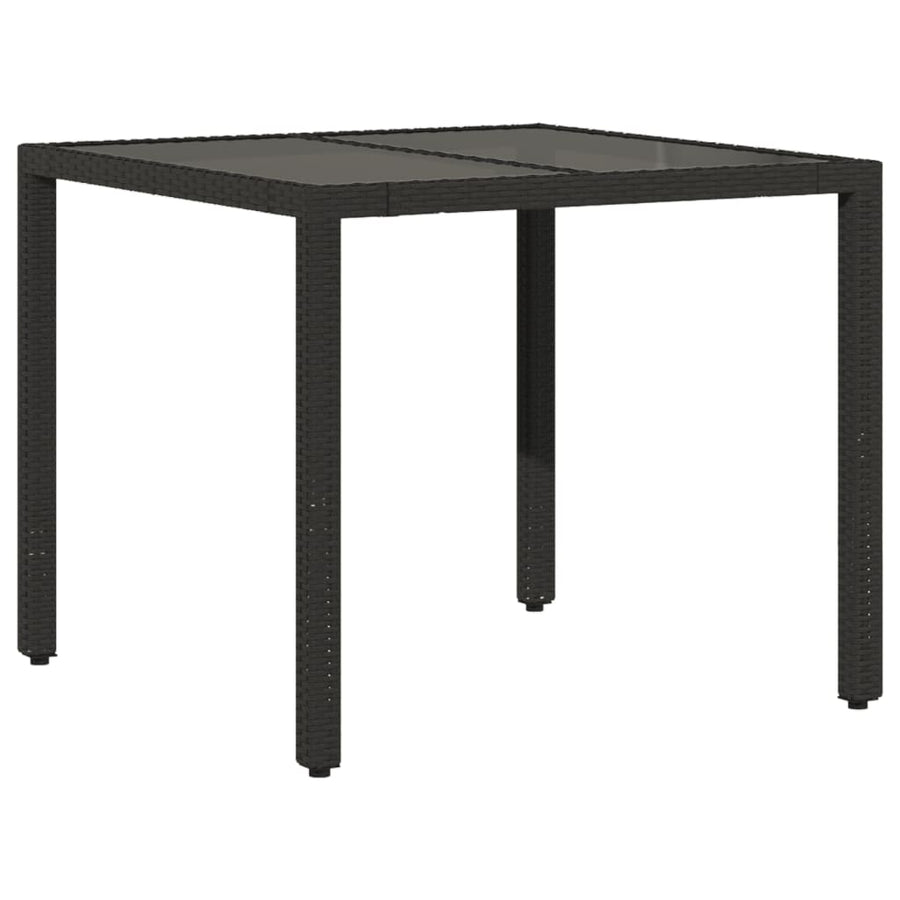 5-delige Tuinset met kussens poly rattan en glas zwart