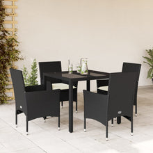 5-delige Tuinset met kussens poly rattan en glas zwart