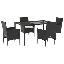 5-delige Tuinset met kussens poly rattan en glas zwart