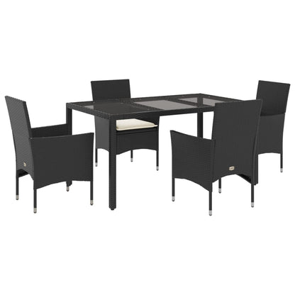 5-delige Tuinset met kussens poly rattan en glas zwart