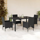 5-piece garden set with cushions poly rattan and glass black