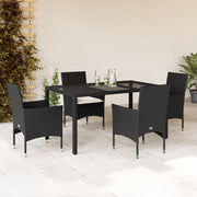 Tuinset 5-delig poly rattan zwart met glas