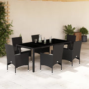 Tuinset 7-delig poly rattan acaciahout zwart