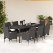 Tuinset 9-delig poly rattan zwart met kussens