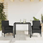Tuinset 3-delig poly rattan glas zwart