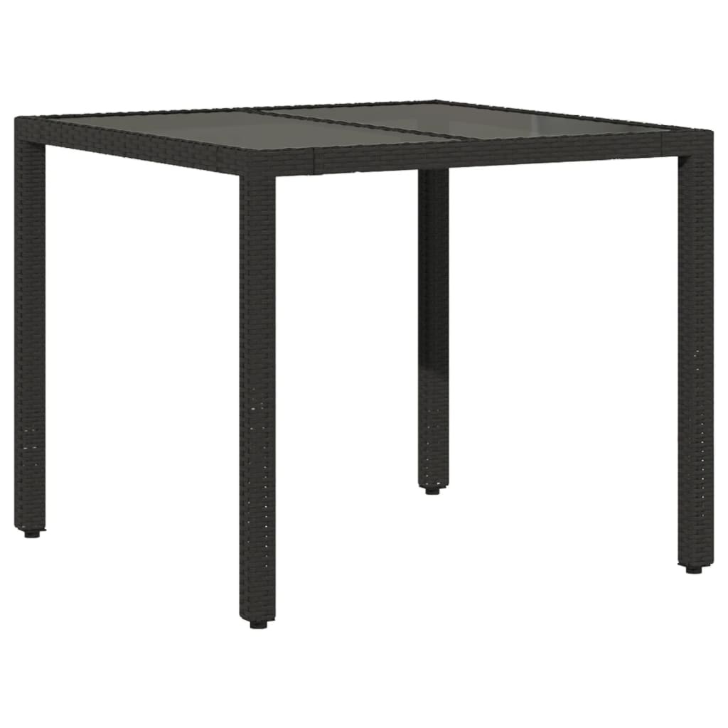 5-delige Tuinset met kussens poly rattan en glas zwart