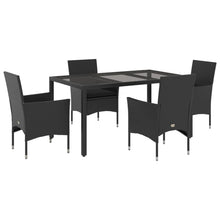 5-delige Tuinset met kussens poly rattan en glas zwart