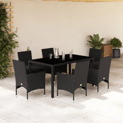 Tuinset 7-delig poly rattan acaciahout zwart