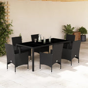 Tuinset 7-delig poly rattan acaciahout zwart