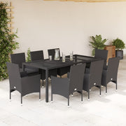 Tuinset 9-delig poly rattan zwart met kussens
