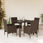 Tuinset 5-delig poly rattan bruin met glas