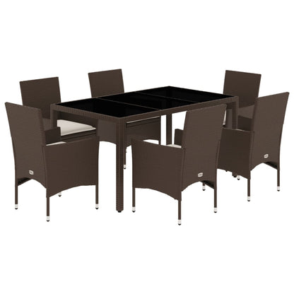 7-delige Tuinset met kussens poly rattan en glas bruin