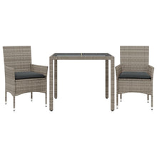 3-delige Tuinset met kussens poly rattan en glas grijs