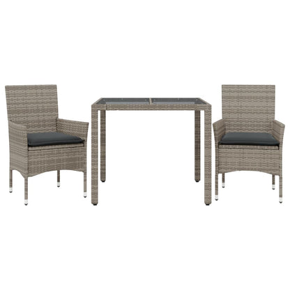 3-delige Tuinset met kussens poly rattan en glas grijs