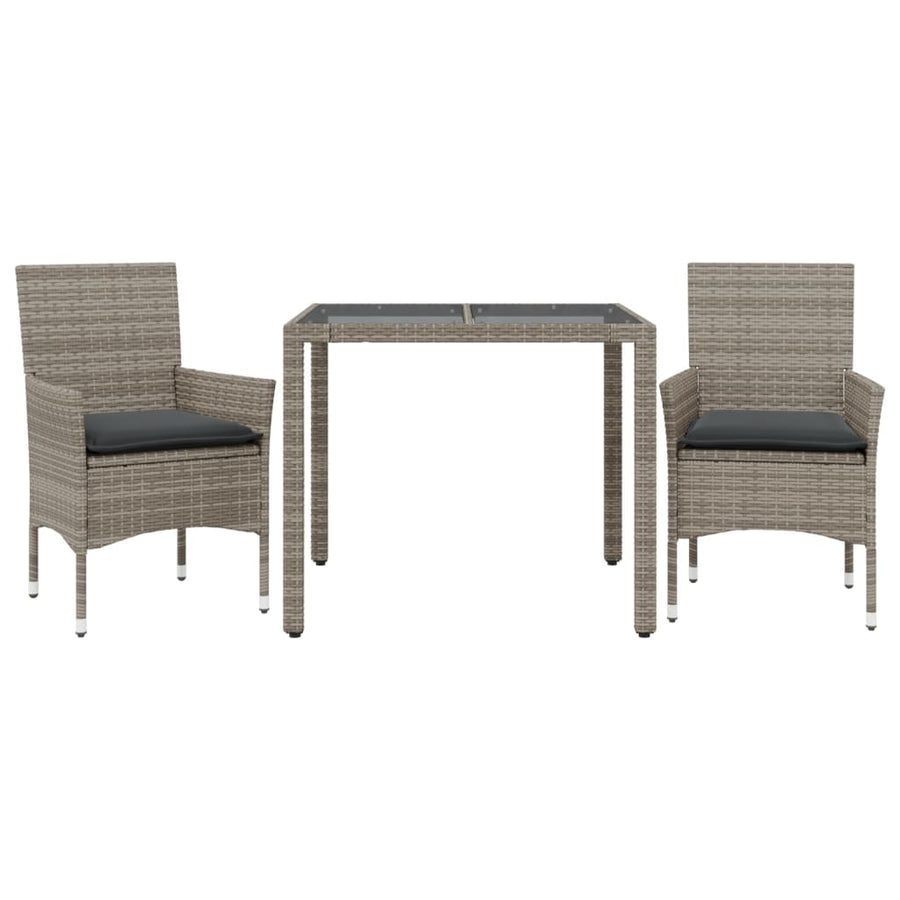 3-delige Tuinset met kussens poly rattan en glas grijs