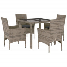 5-delige Tuinset met kussens poly rattan en glas grijs