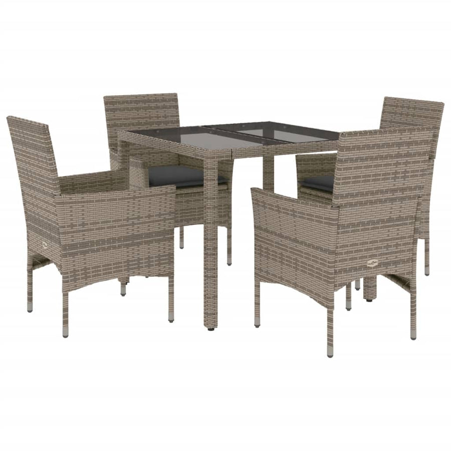 5-delige Tuinset met kussens poly rattan en glas grijs